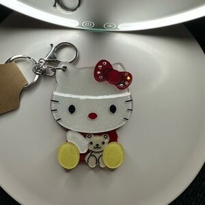 Hello Kitty Style Red & White Kids Keychain with Bear Accent